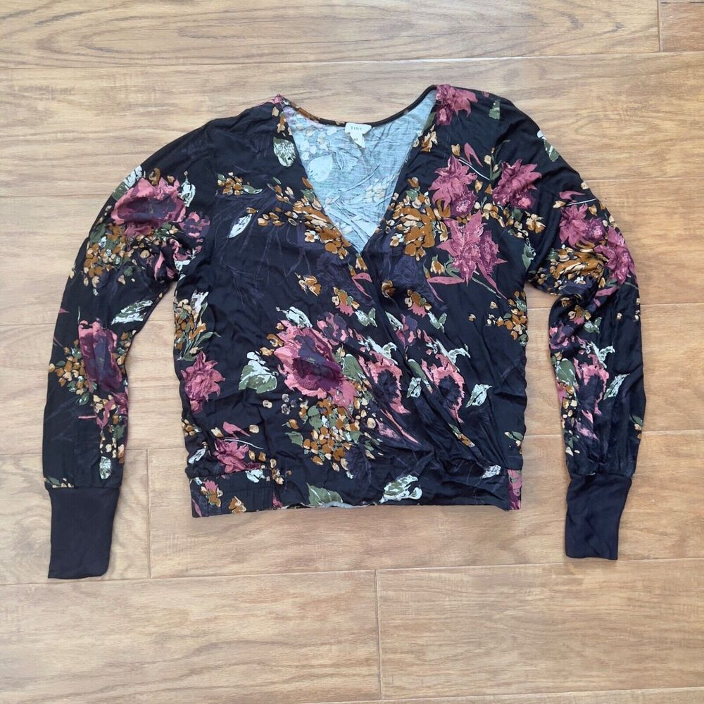 Anthropologie Tiny Top Size M Black Motif Callie Floral Wrap Blouse